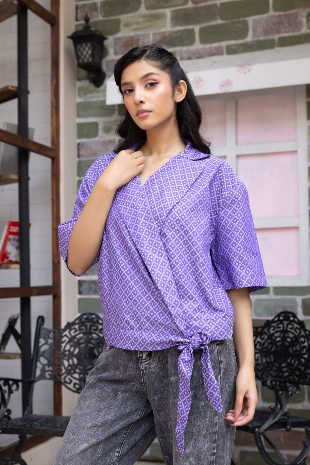 Lilac Lattice Tie-Top